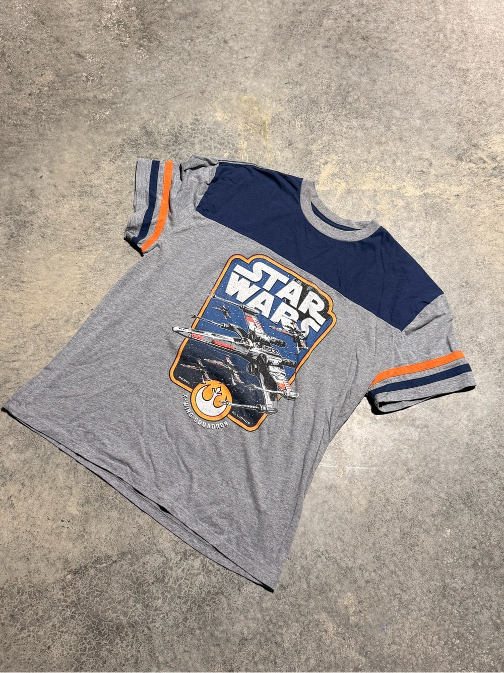 Star Wars retro style cotton tee with blue and orange accents